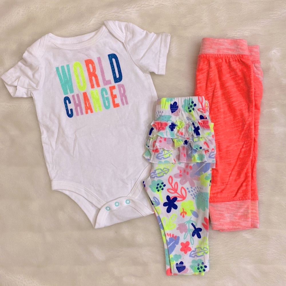 World Changer Onesie, Floral Ruffle Bottom Pants, and Joggers set | Cat & Jack